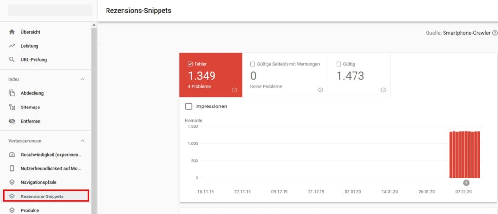 Bericht zu Rezension-Snippets in der Google Search Console