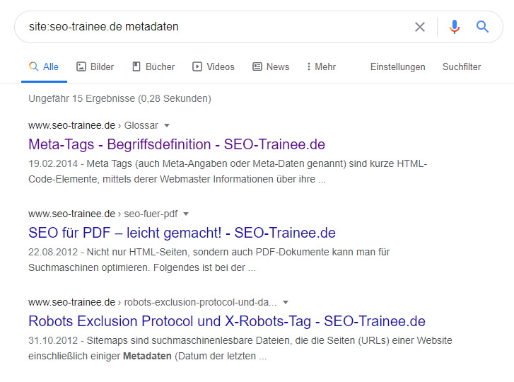 Meta-Daten Site-Abfrage