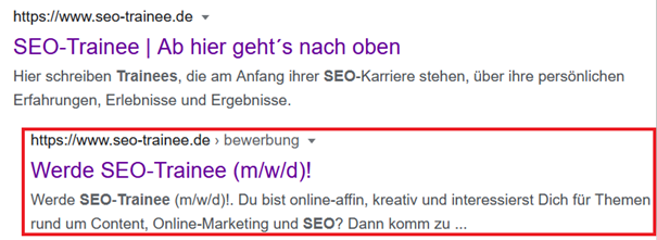 Darstellung der Indented Search Results am Beispiel von SEO-Trainee.de