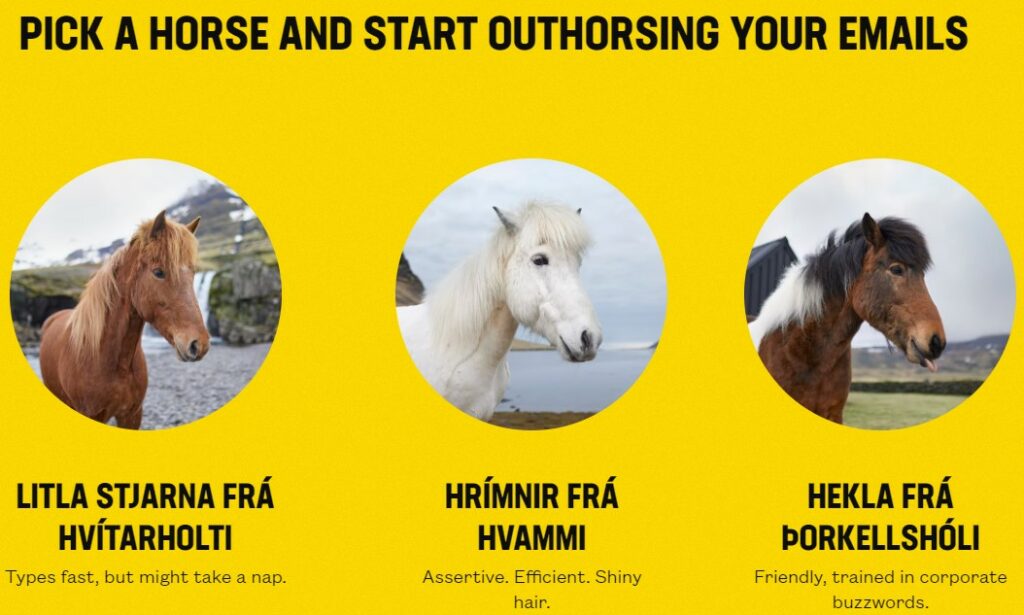 Auswahl der Pferde, die deine Abwesenheitsmail für dich übernehmen. Quelle: Screenshot visiticeland.com