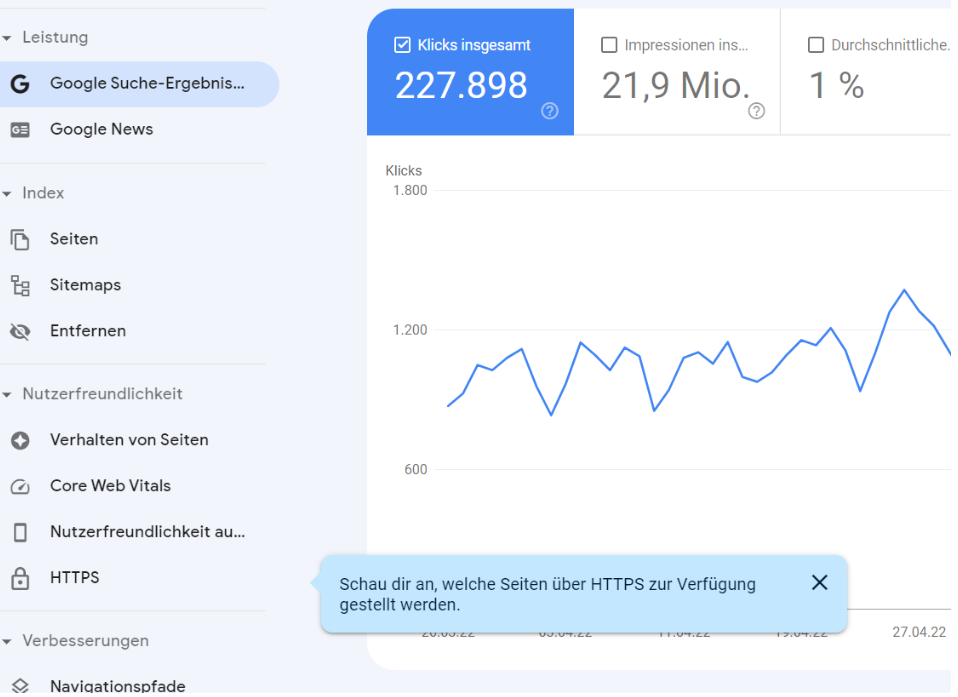 Ausschnitt von Google Search Console mit neuem HTTPS-Bericht, Quelle: seo-suedwest.de