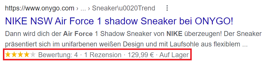 Beispiel für ein E-Commerce-Featured-Snippet.