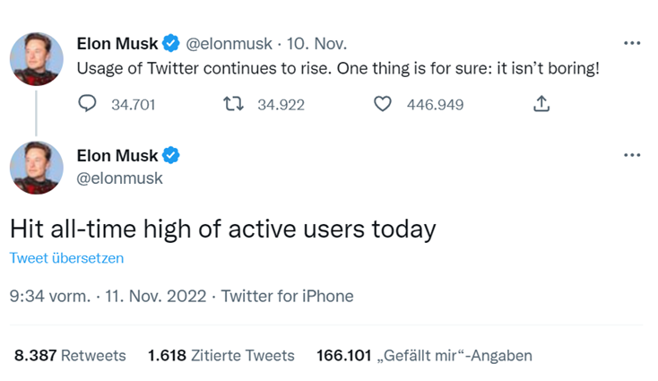 Tweet Elon Musk vom 11.11.2022