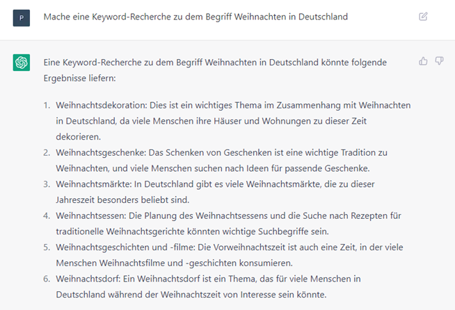 Beispiel-Frage im ChatGPT. Quelle: Screenshot