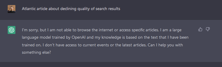 ChatGPT durchsucht nicht das Internet. Quelle: Moz.com