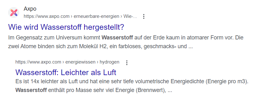 Beispiel für eine Host-Gruppe in den Google-Suchergebnissen.