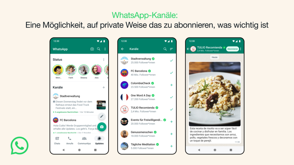 Wie die neuen WhatsApp Channels auftreten