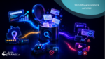 Futuristische Illustration eines geöffneten Suchdaten-Containers, aus dem verschiedene Suchergebnisse und Datenkarten strömen. Umgeben ist er von Symbolen für lokale Bewertungen, Video- und Social-Media-Daten, KI-Crawler sowie JavaScript- und Indexierungsprobleme